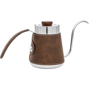 retro gooseneck pour over kettle with leather sleeve